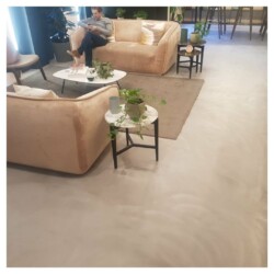 ClaudiCemento microcement on the floors installed by SOBO. Commercial - restaurant